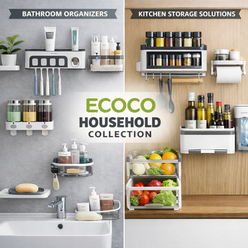 ECOCO household products collection featuring bathroom organizers and kitchen storage solutions in Pakistan