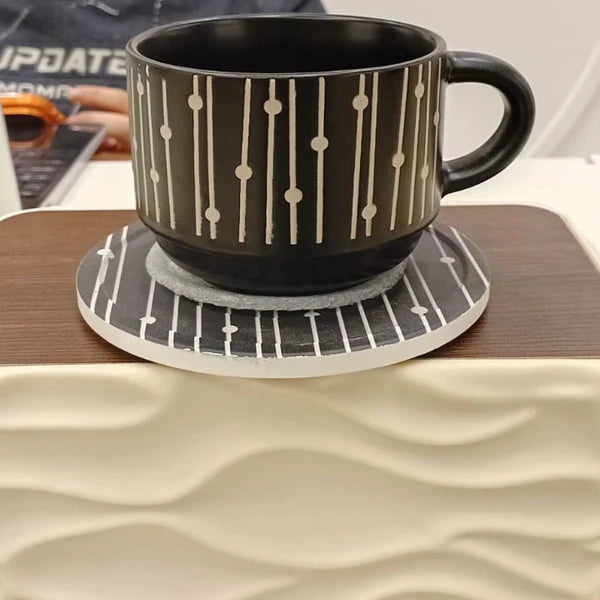 Black Linear Dot Ceramic Cup & Saucer Set