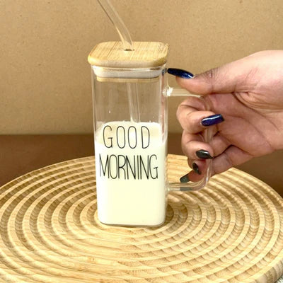 Plain Glass With Handle & Wooden Lid