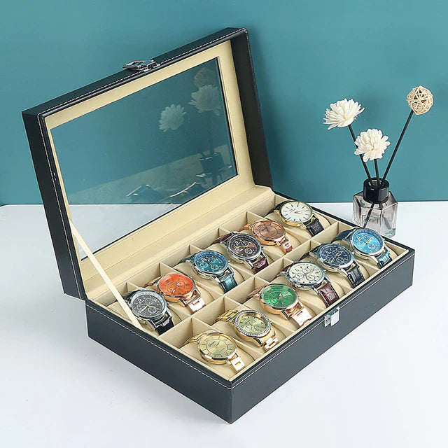 12 Grid Slots PU Leather Luxury Brand Watch Display Box