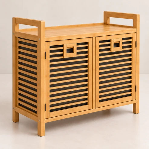 Premium Bamboo Dual Hamper Laundry Basket – 2 Compartments