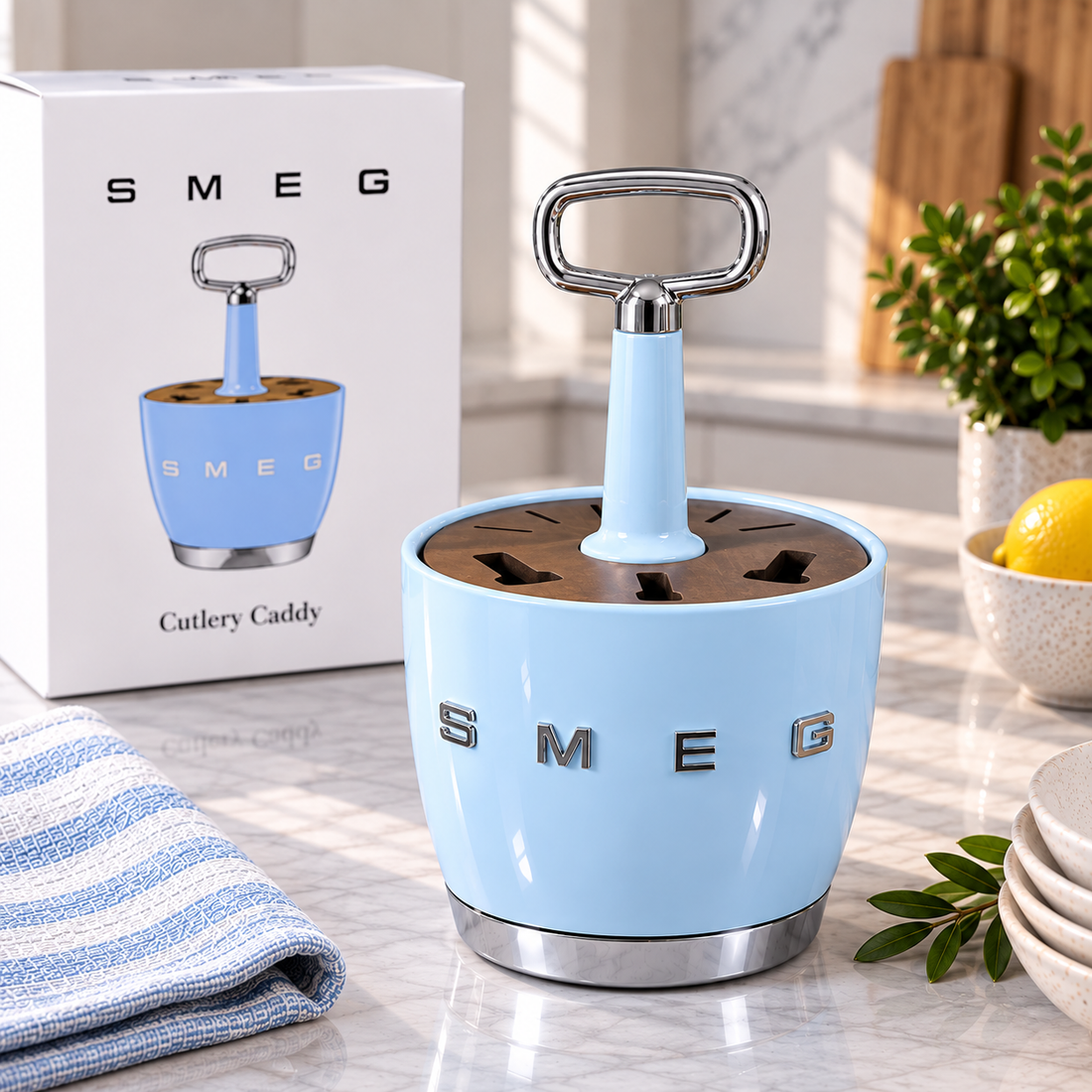 SMEG Cutlery Caddy – Kitchen Utensil Holder – Blue