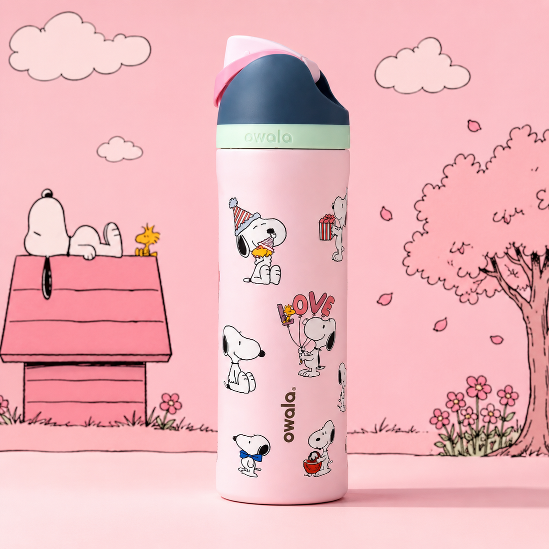 Owala Snoopy 24oz Pink Insulated Water Bottle