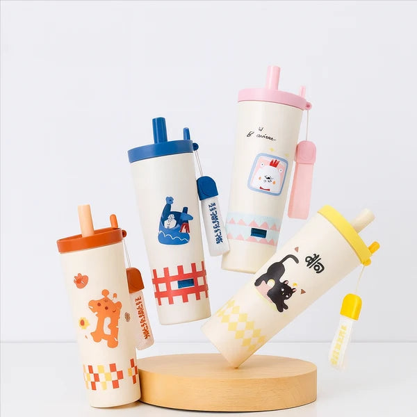 Cute Bear Coffee Time Insulated Tumbler with Straw & Carry Strap