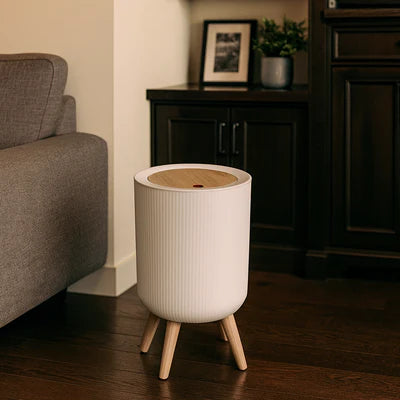 Plastic Dustbin with Wooden Tripod Legs