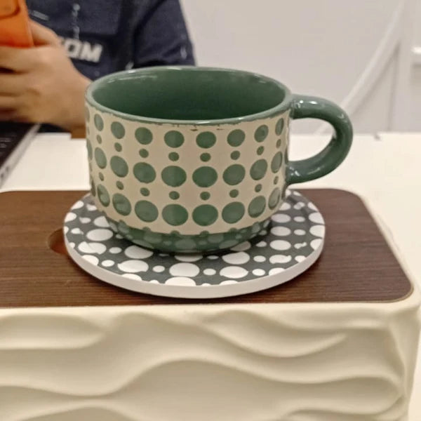 Green Polka Dot Ceramic Cup & Saucer Set