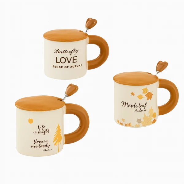 Autumn Bliss Ceramic Coffee Mug with Spoon