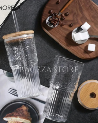 Glass Tumblers with Lids & Drinking Straw