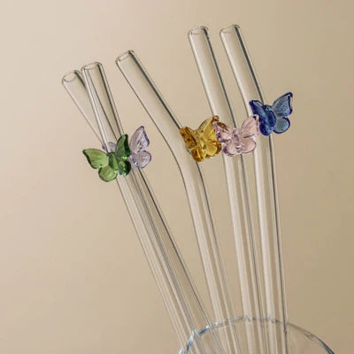 Butterfly/Stars Glass Straws - 4Pcs