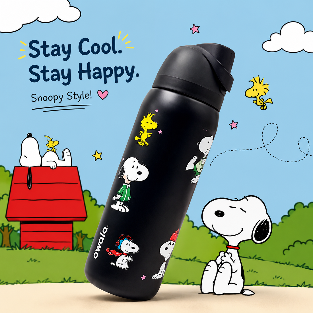 Owala Snoopy 24oz Black Insulated Water Bottle