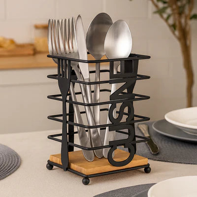 Modern Metallic & Oak Square Spoon Holder