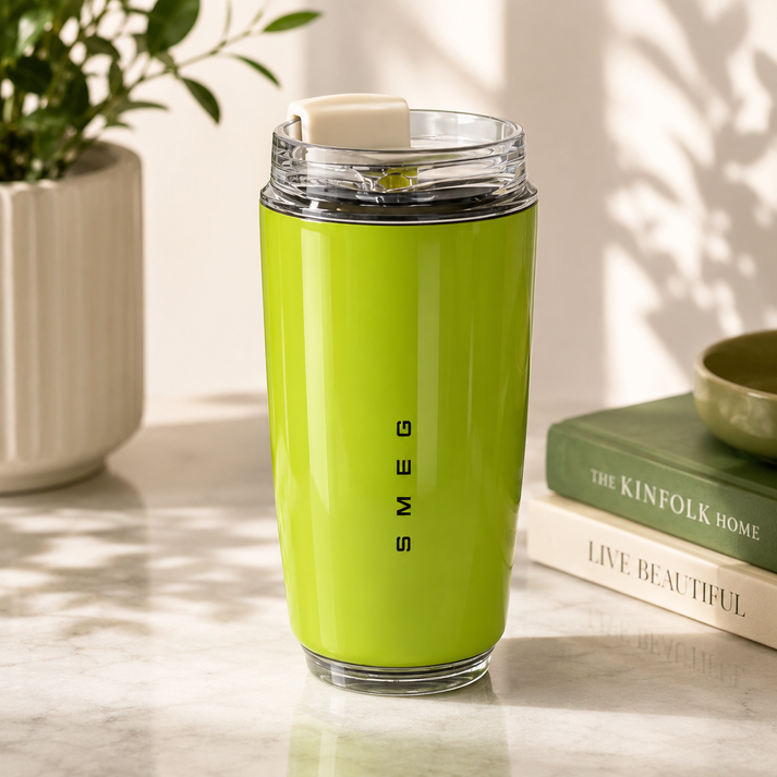 SMEG Double-Walled Insulated Travel Mug, 440ml Capacity, Olive