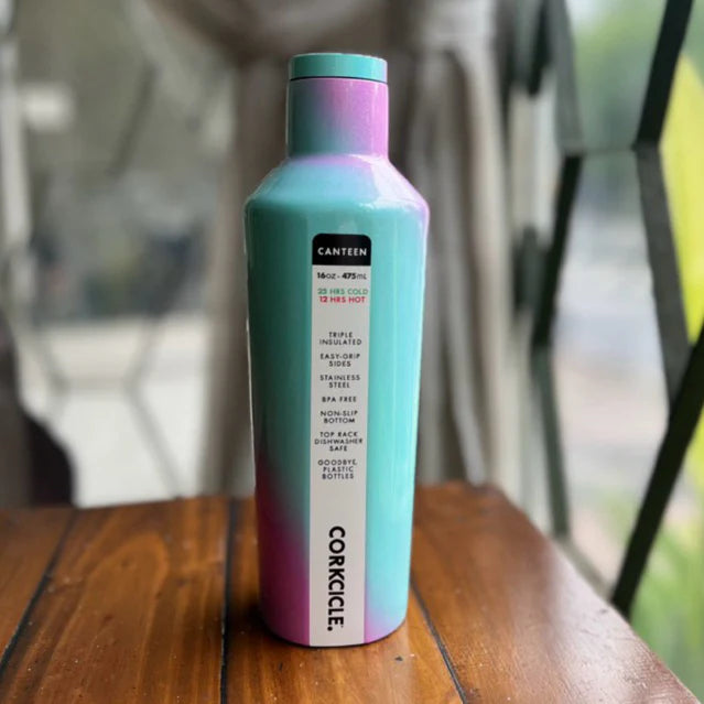 Corkcicle Canteen 16oz - Triple Insulated Stainless Steel Water Bottle | Iridescent Cotton Candy