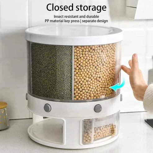 6 Grid Large Food Cereal Dispenser Revolving Base