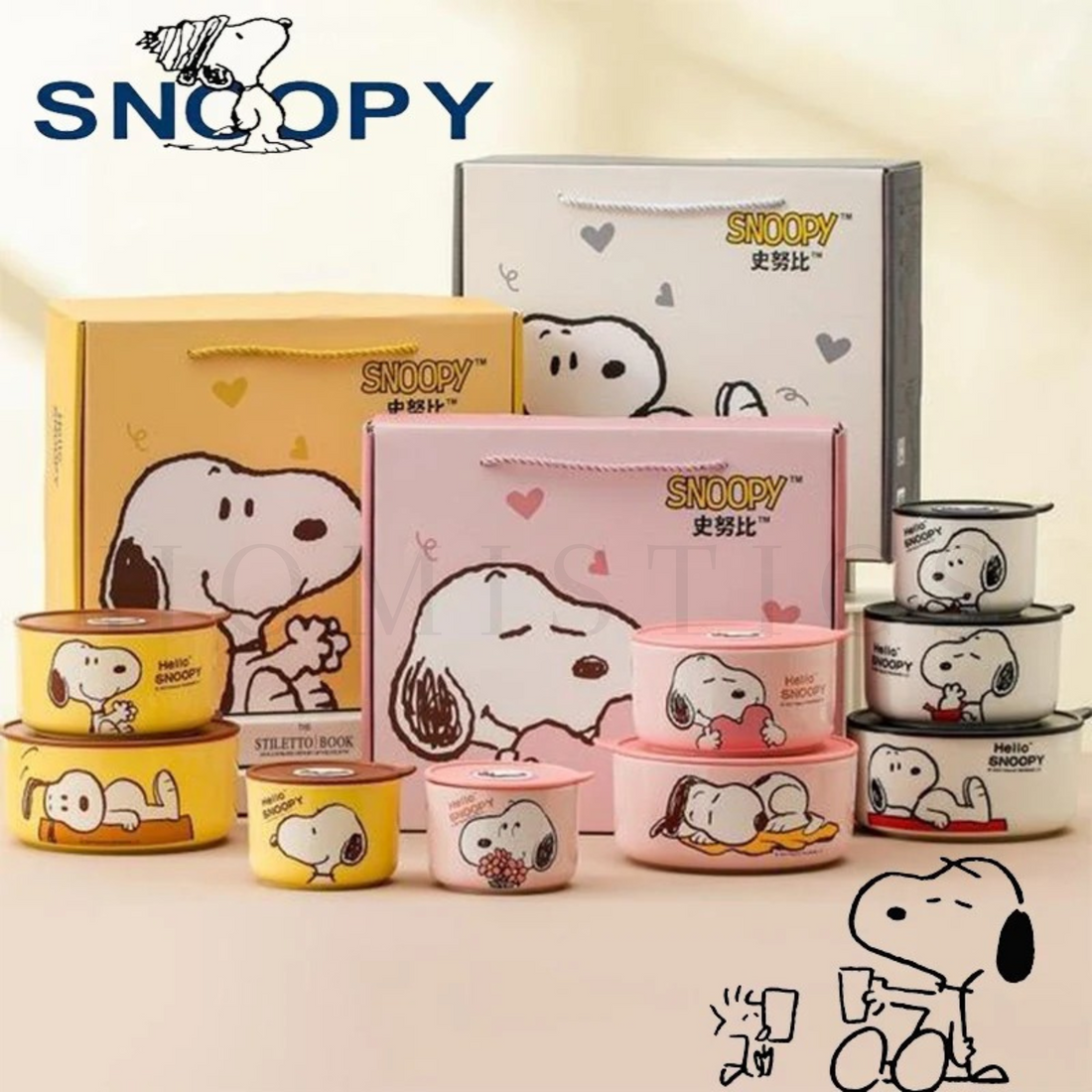 Snoopy 3pcs Airtight Food Storage Boxes With Original Snoopy Gift Box Packing