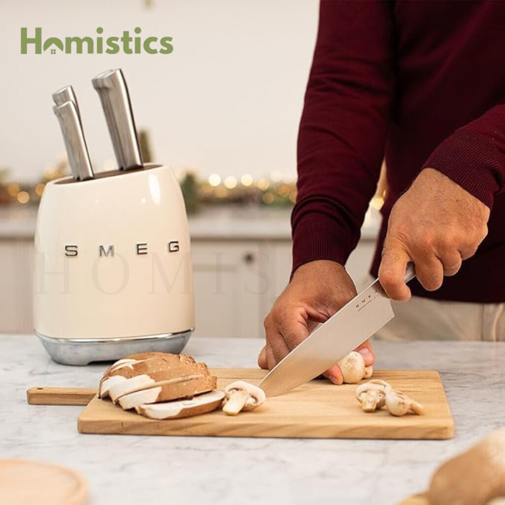 SMEG 7-Piece Knife Block Set - Premium Italian Design & Precision Cutting (Cream)