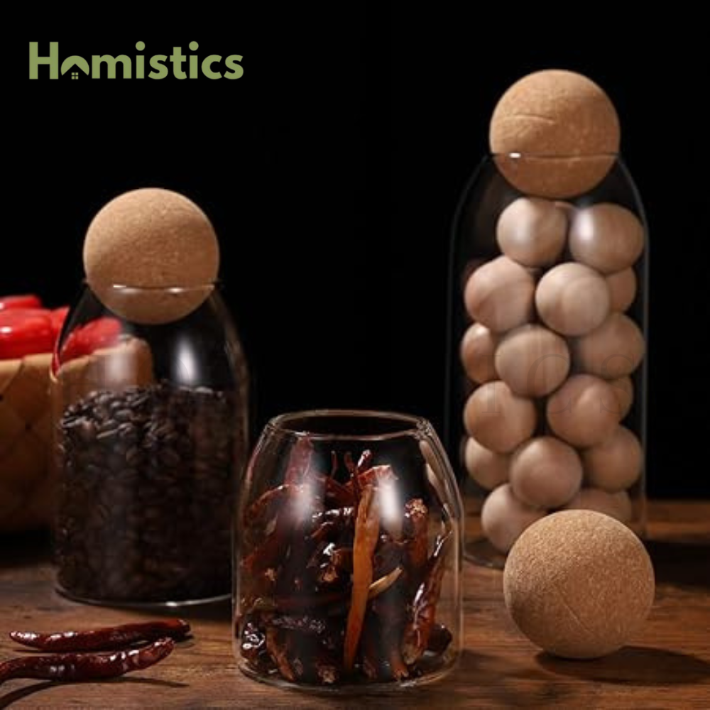 3-Piece Glass Jar Set with Cork Ball Tops Natural -Elegance for Your Storage Needs