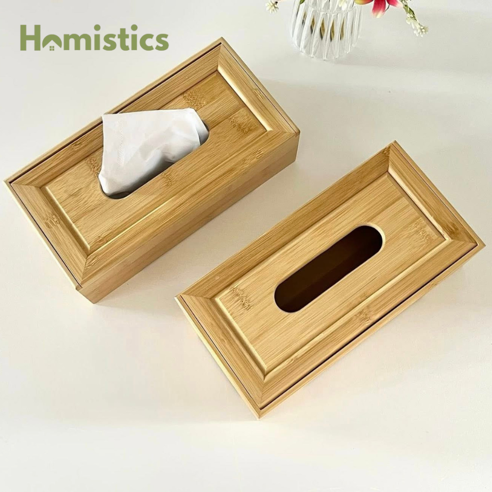 Bamboo Wood Tissue Box for Home Living Room Bedroom