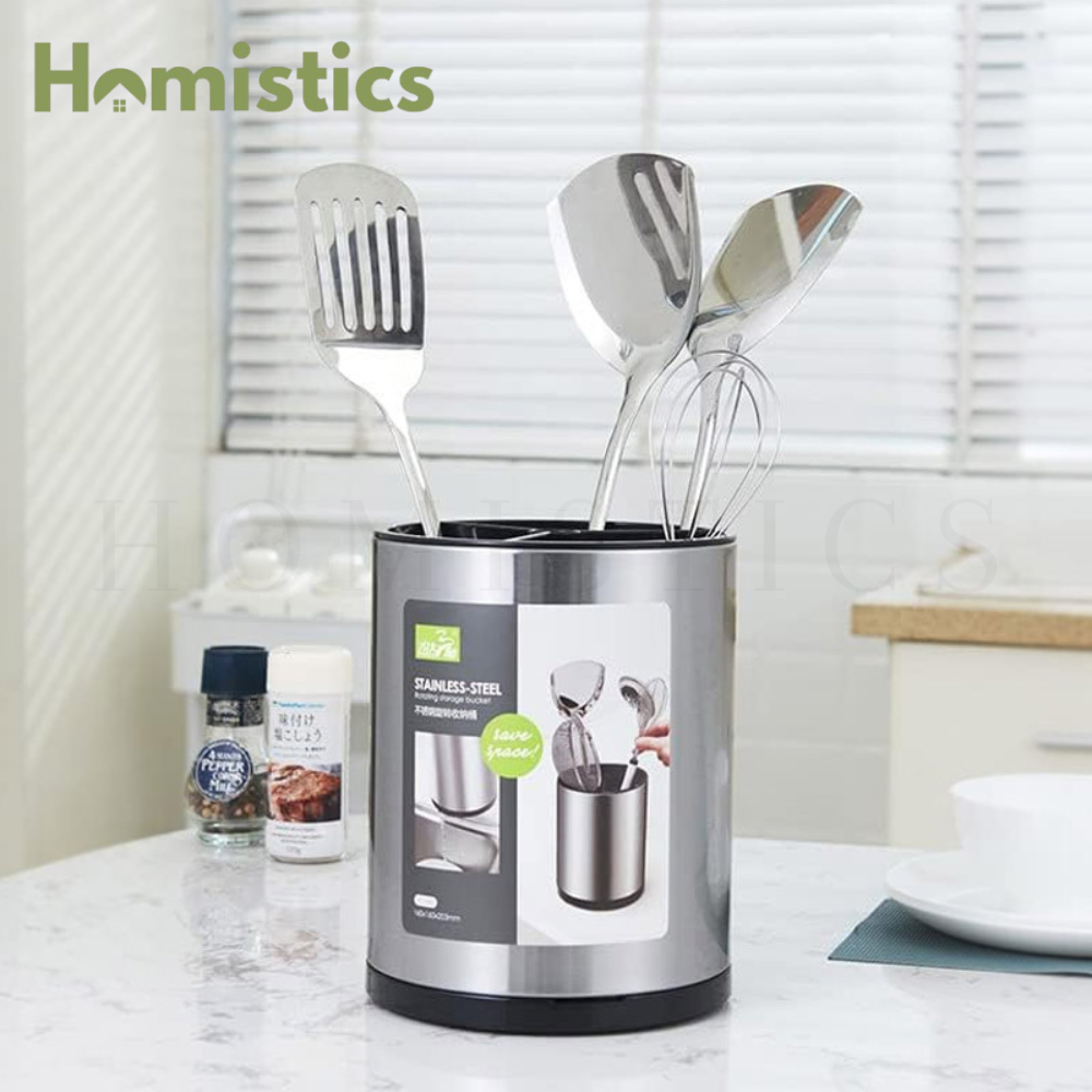 Rotating Kitchen Utensil Holder Stainless Steel