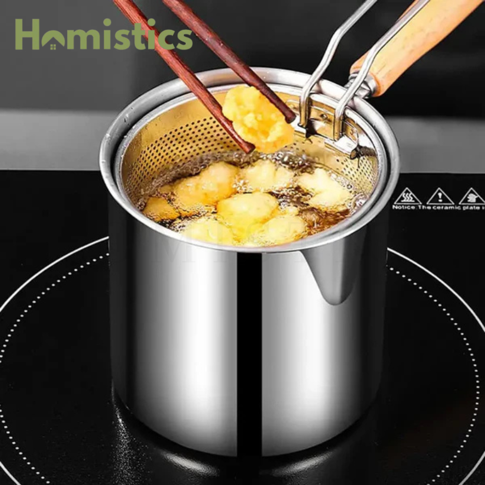 frying pot  oil filter pot, cooing pot Portable Cooking Pot Basket French Fries Fryer 304 Stainless Steel for French Fries Chicken Fry