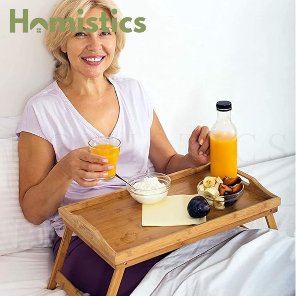 Bed Table Tray with Folding Legs - Bamboo Breakfast Tray with Handles for Bed, Sofa, Eating and Laptops, Snacking and Working