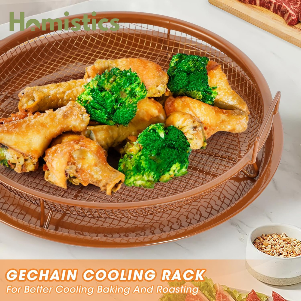 Set Of 2 Pcs Air Fryer Tray, Double Non Stick Crisper Tray, Multifunction Roasting Frying Basket, Heat Resistance Oven Grill Pan Basket, Cooling Grill Pan Plate With Handles