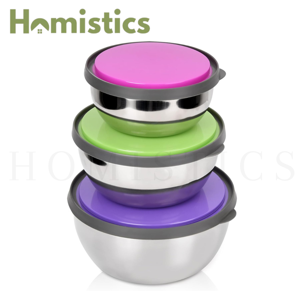 3Pcs Stainless Steel Bowl Set with Lid Food Storage Container