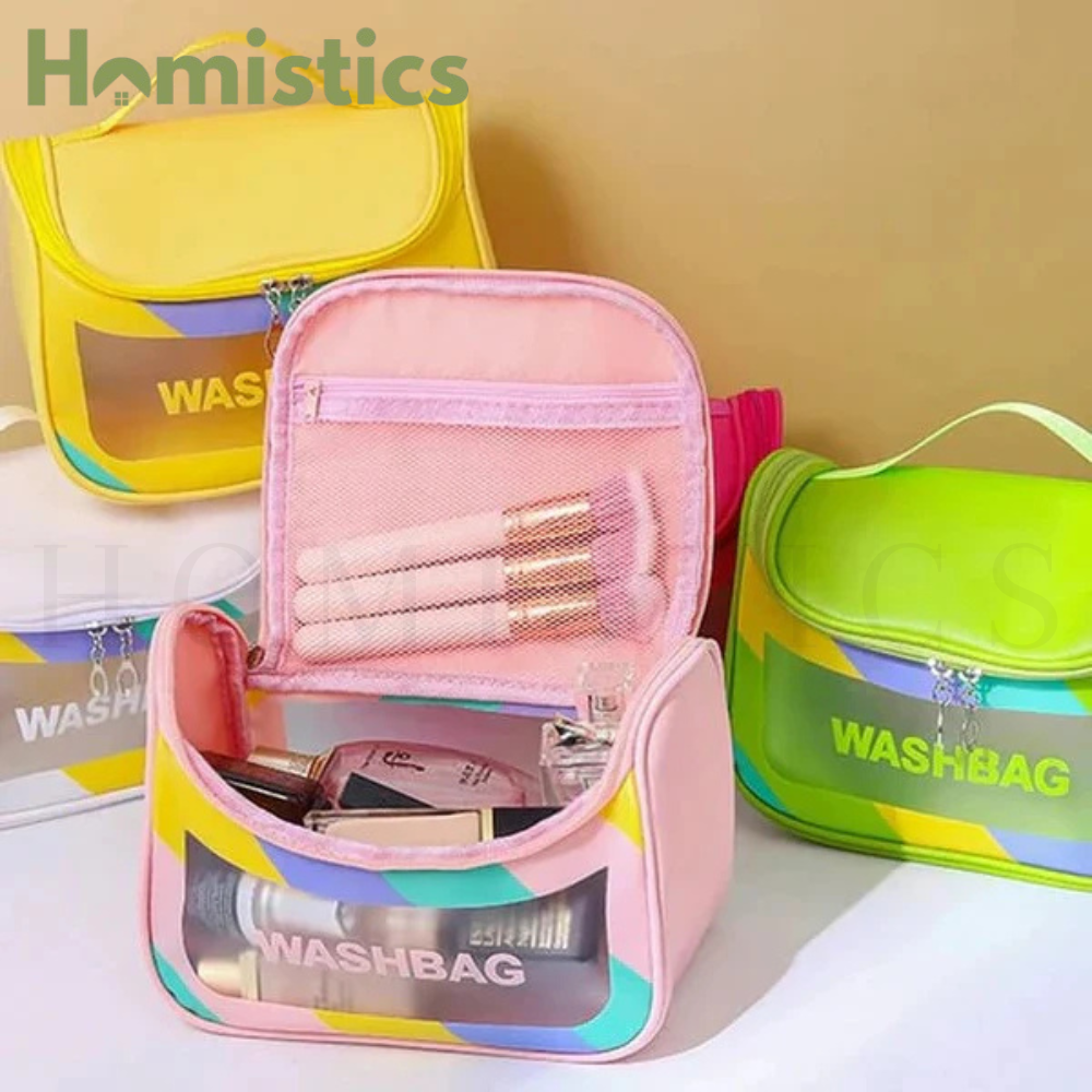 Aesthetic Transparent PU Makeup Bag – Large Waterproof Travel Washbag