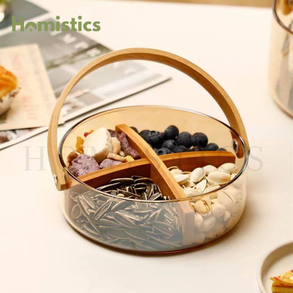 10-Inch Borosilicate Glass Portion Bowl with Wooden Handle -Elegant Serving Bowl for Dry Fruits, Fruits & Sweets