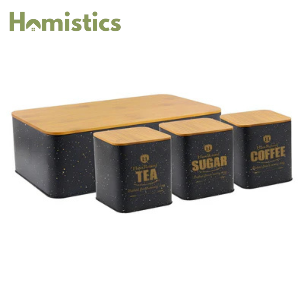 HausRoland Deluxe Bread Bin & Canister Combo Set - Black