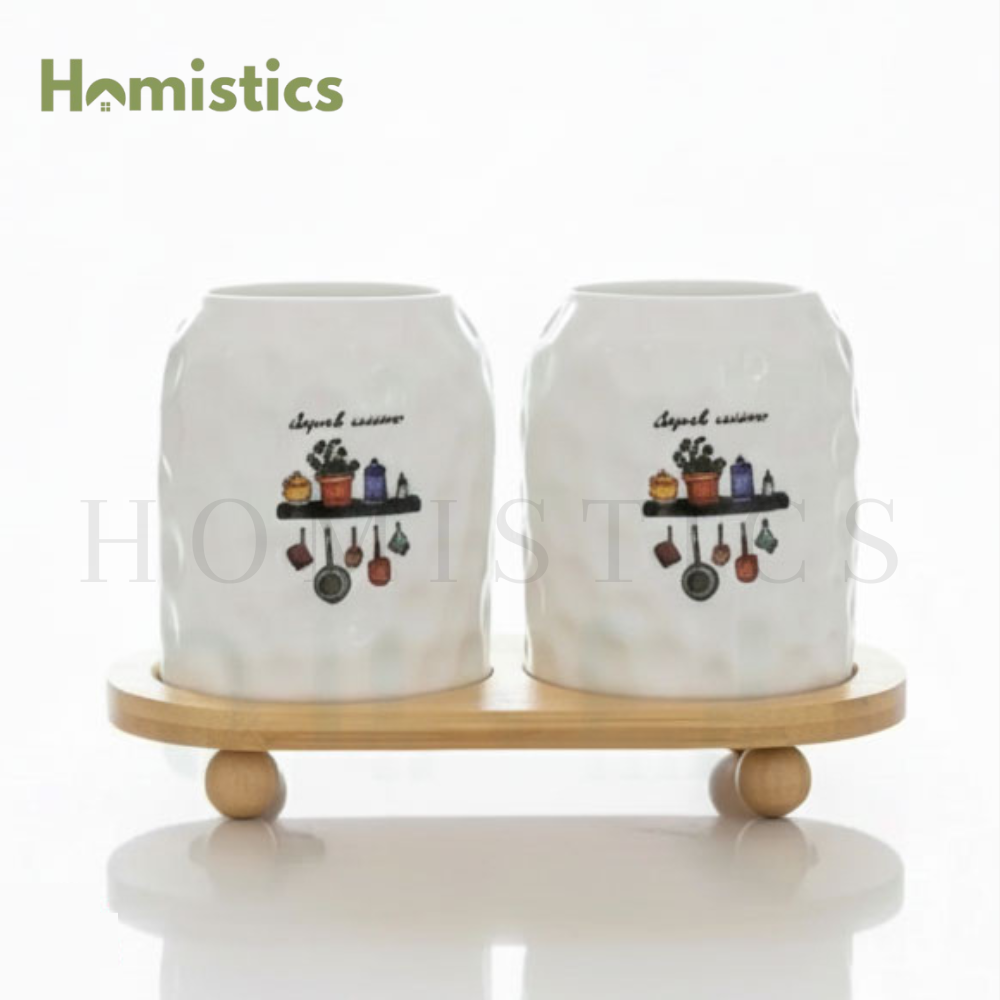 2-Piece Spoon Organizer with Bamboo Stand -Functional Elegant & Kitchen Storage