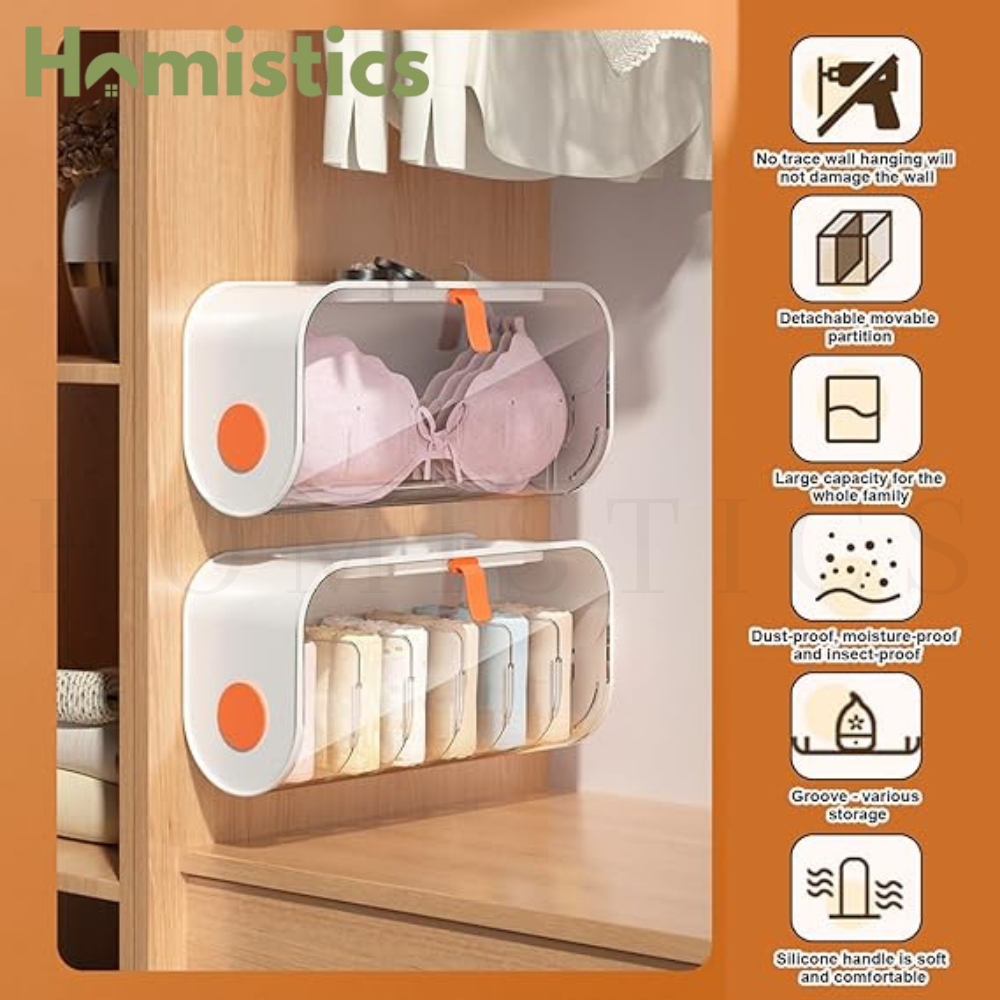 Wall Mounted Underwear Storage Box, 6 Cells Adjustable Socks Panties Storage Drawer Organizer