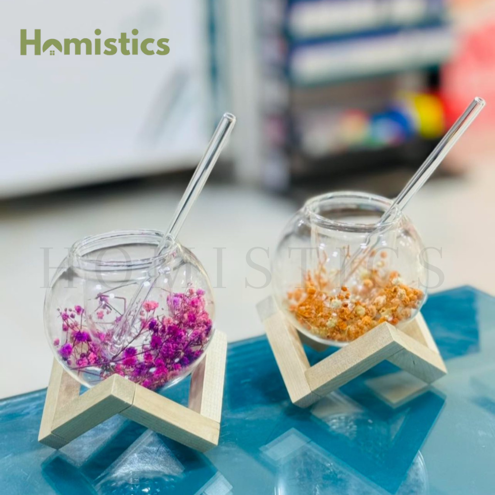 250ml Globe Shape Iced Tea Glass with Wooden Stand Drinkware Elegant & Aesthetic