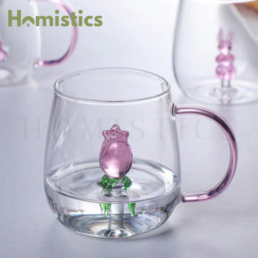 Pink Rose Double-Wall Glass Mug