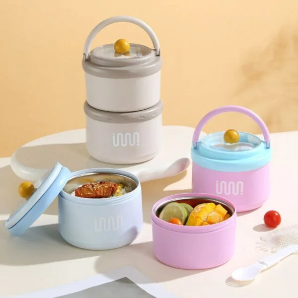 Stainless Steel Lunch Box with Foldable Spoon & Handle 3pcs