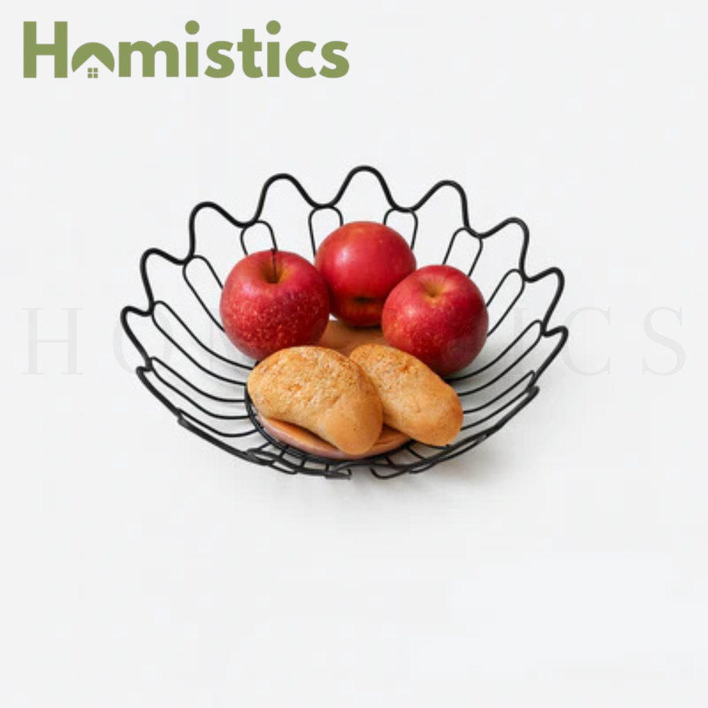 Leaf Shaped Metallic & Oak Fruit Basket