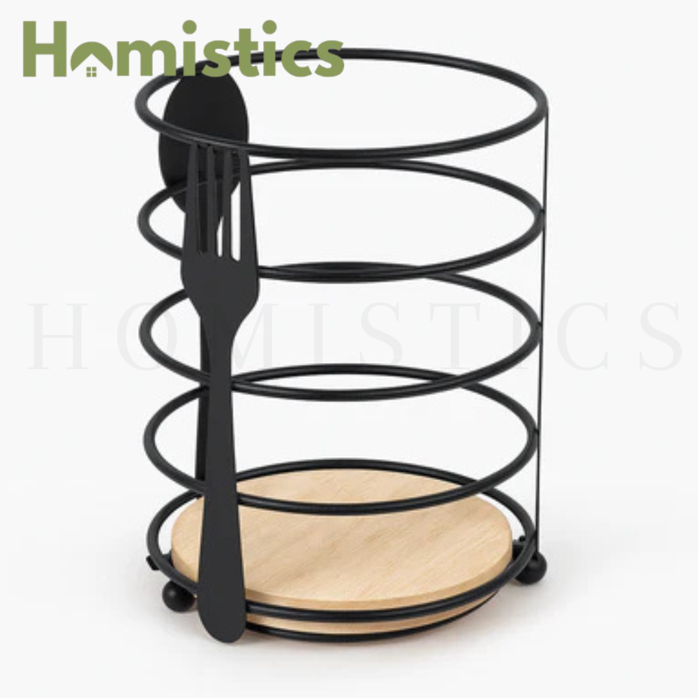 Modern Metallic & Oak Round Spoon Holder