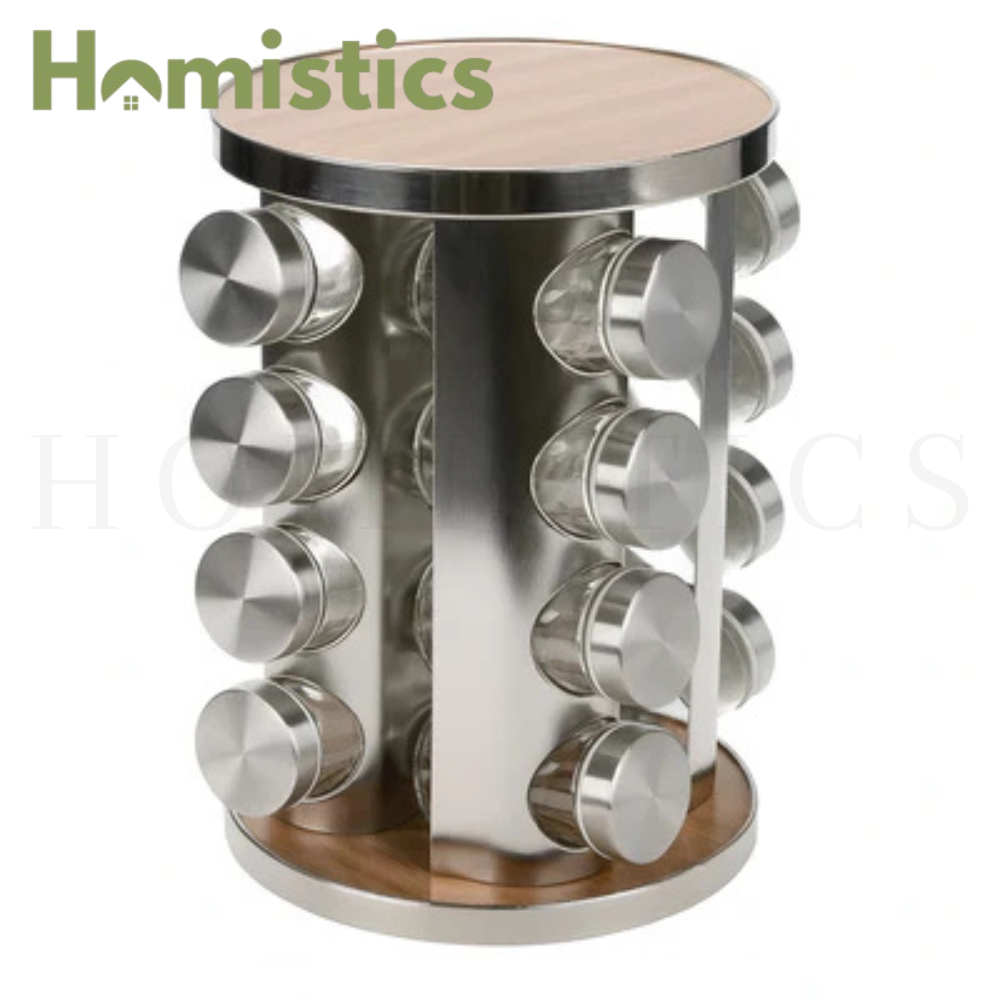 Revolving Glass Spice Jar Set Rack (16 Pcs.)