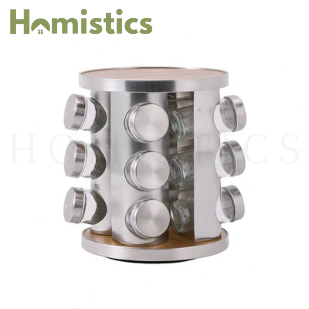 Revolving Glass Spice Jar Set Rack (12 Pcs.)