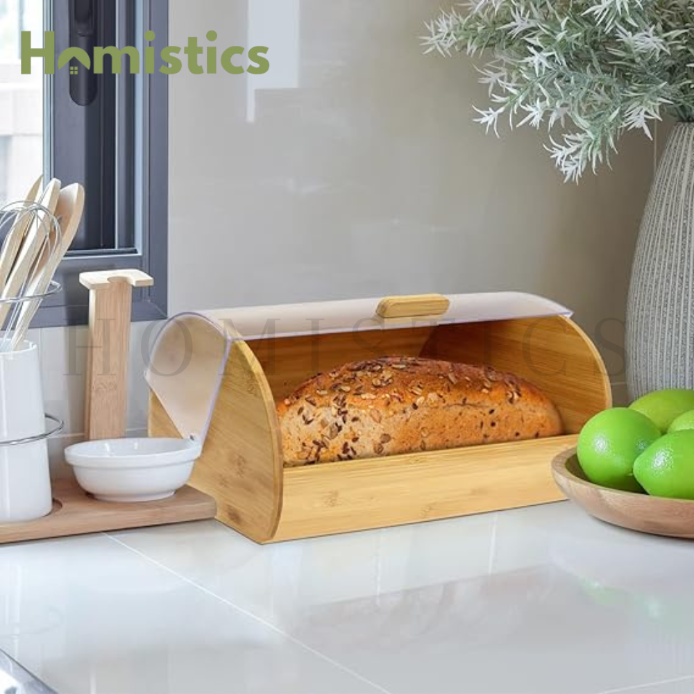 Bamboo Bread Box With Acrylic Cover