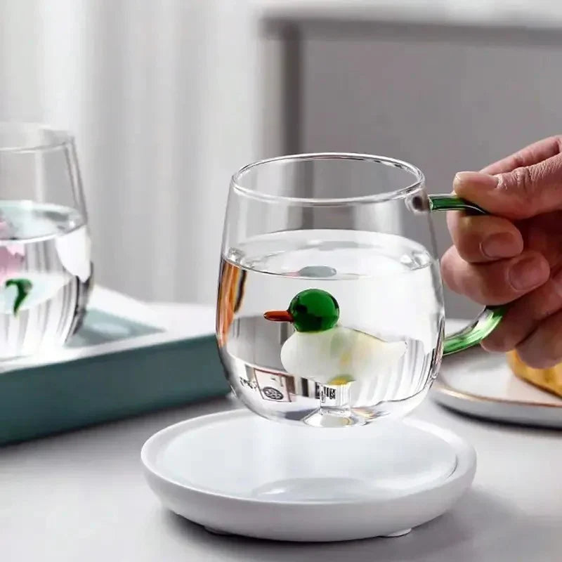 1pc 3D Glass Cup With Handle,, Drinking Glass For Juice, Milk, Tea, And More