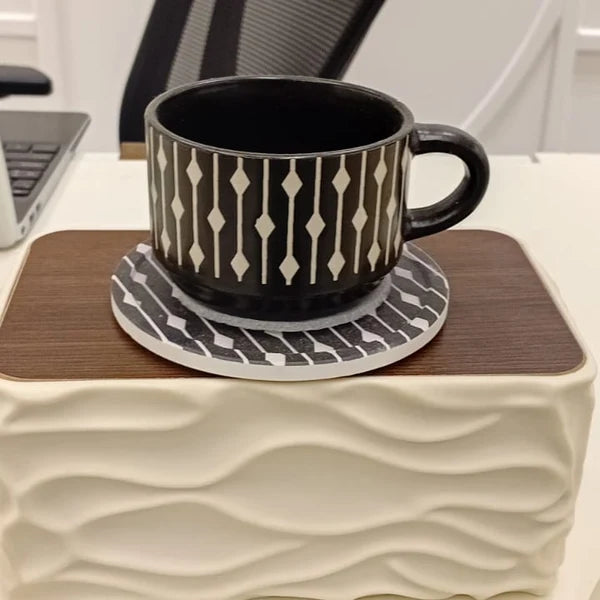 Black Diamond Pattern Ceramic Cup & Saucer Set