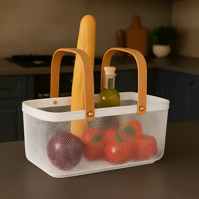 Rectangle Fruit/Veg Basket with Wooden Handles