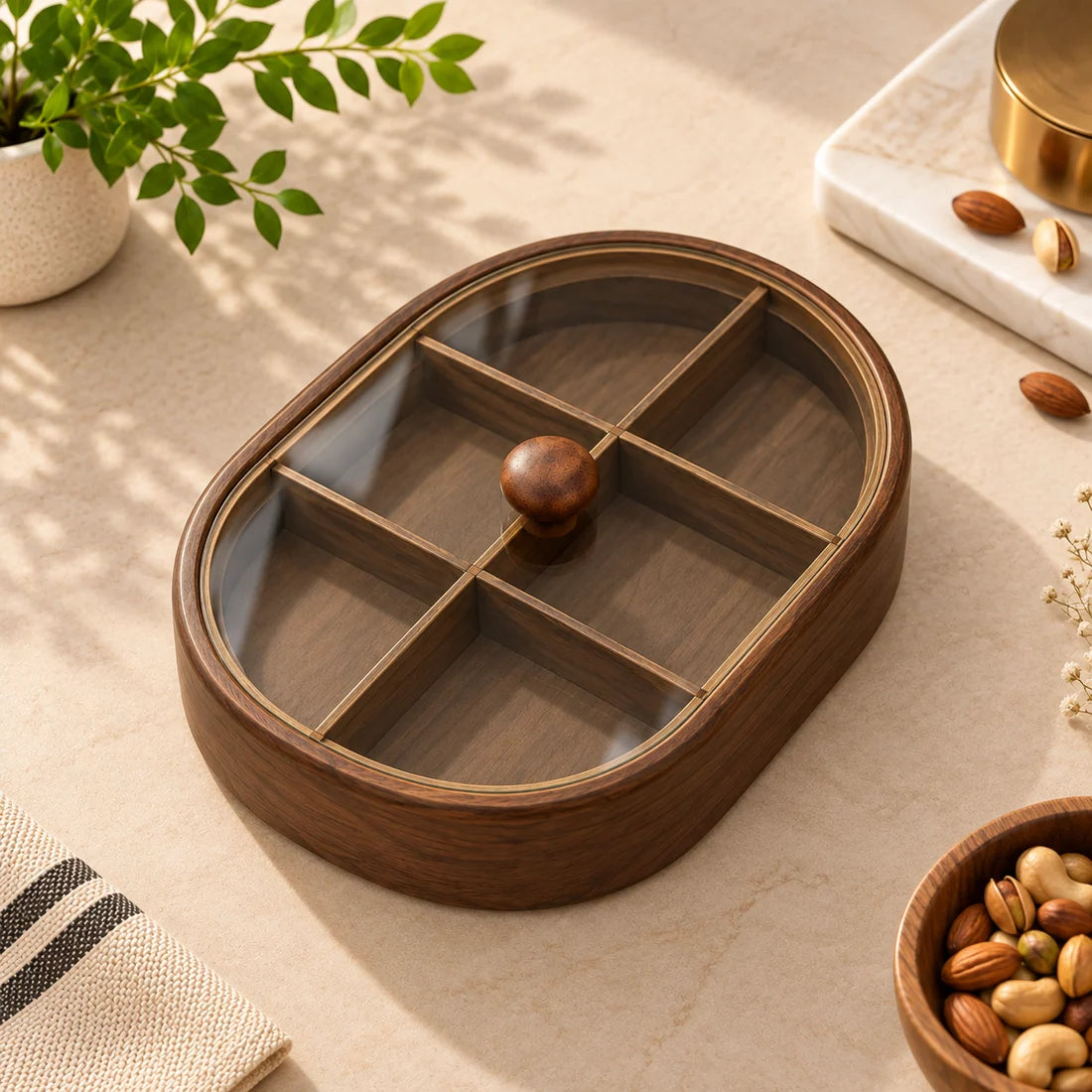 Premium Wooden Dry Fruit & Serving Box with Acrylic Lid