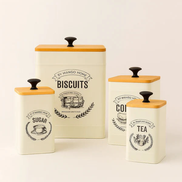Elegant 4-Piece Cream-Colored Metal Jar Set