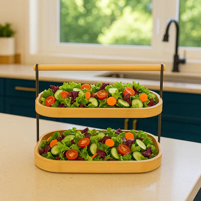 2-Tier Bamboo Salad & Snack Serving Stand