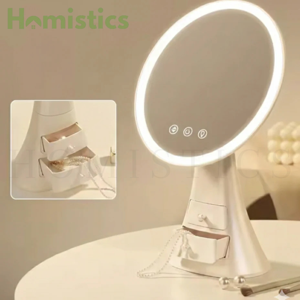LED Makeup Mirror with Drawer Stand – Touch LED Vanity Organizer