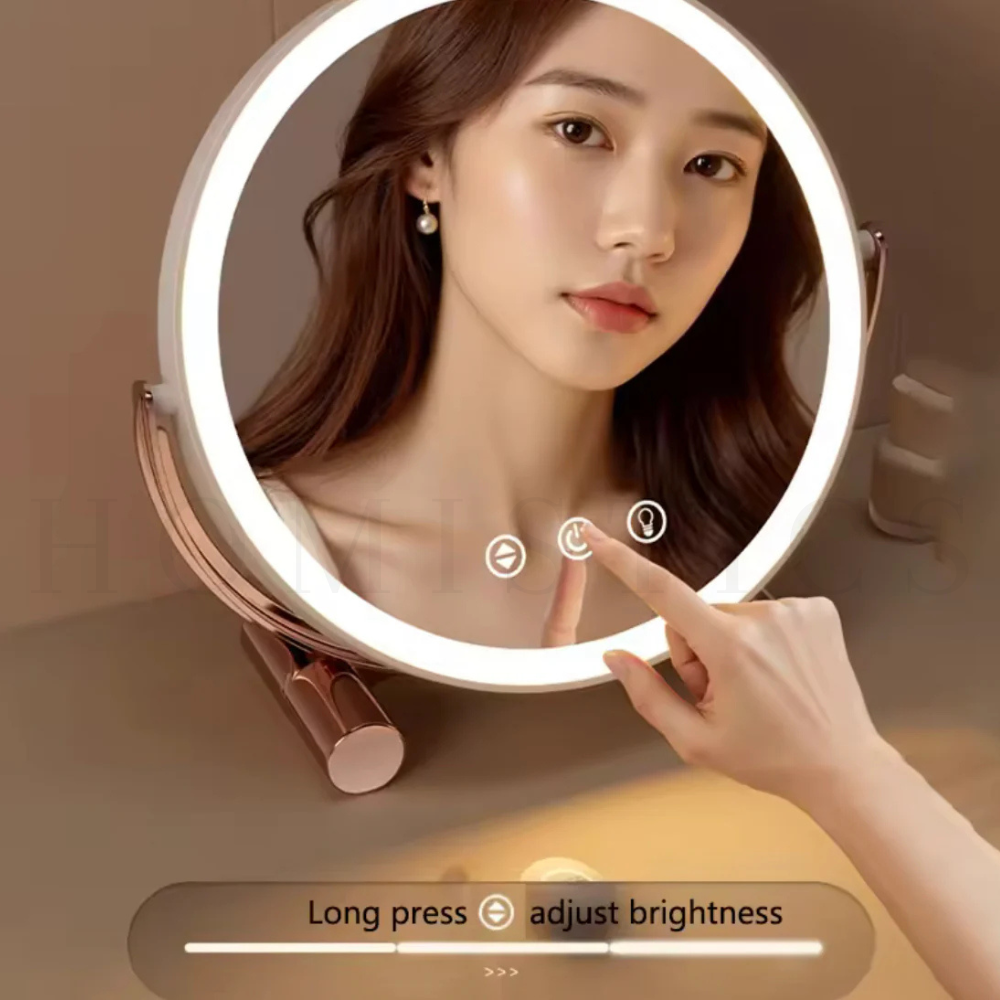 Luxury LED Touch Vanity Makeup Mirror – 360° Rotating Dimmable Light