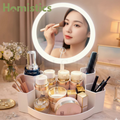 Luxury LED makeup mirror with adjustable brightness and built in cosmetic organizer for dressing table