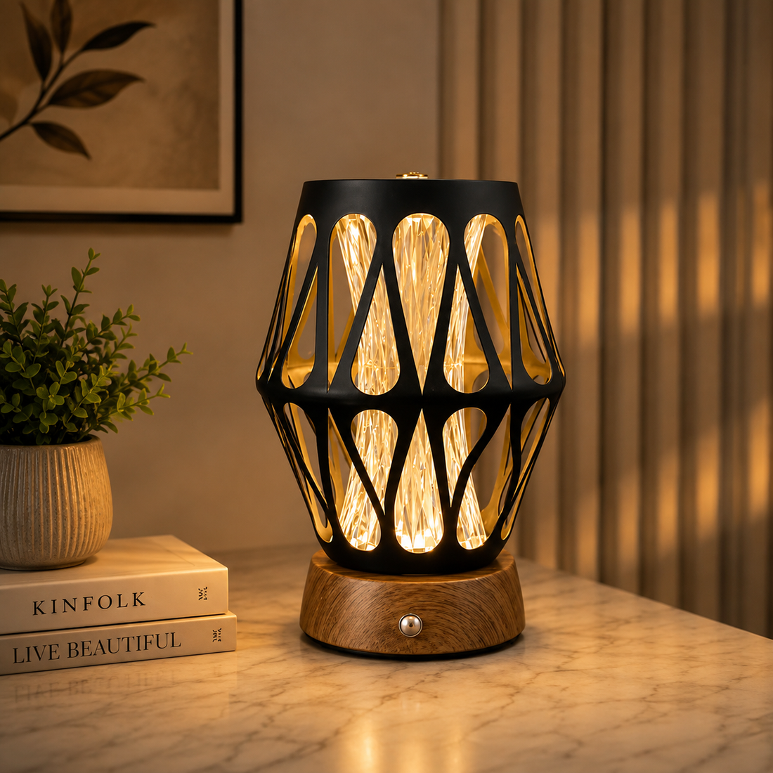 Modern Curved Cutout LED Table Lamp – Rechargeable Black Decorative Accent Lamp